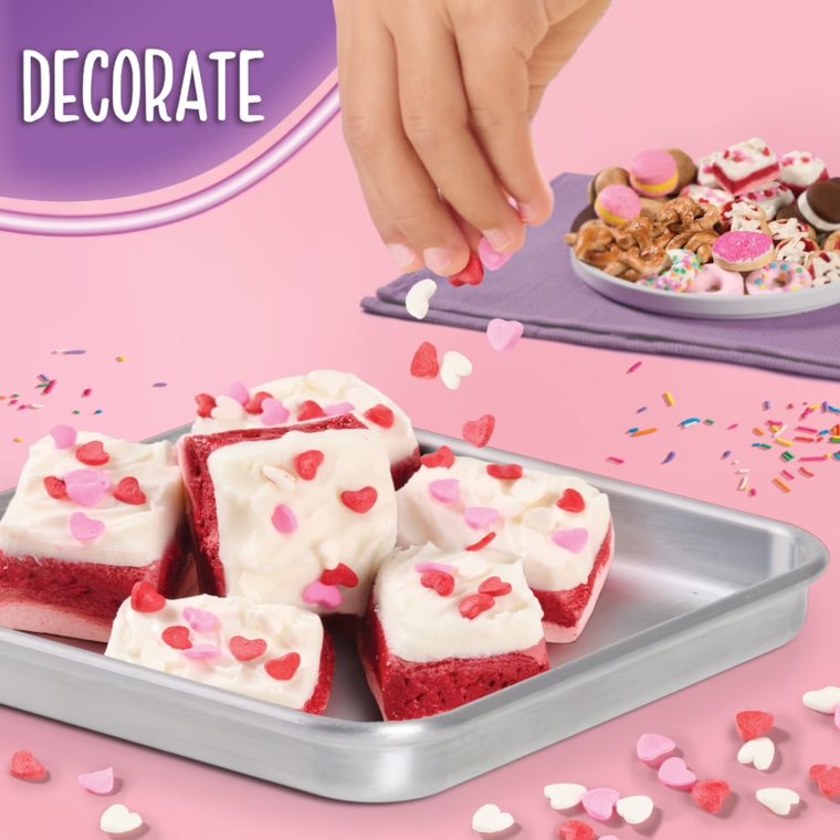 heart sprinkles on frosted red velvet